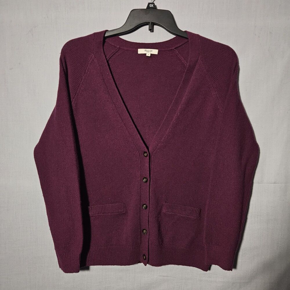 Madewell Sweater Cardigan 100% Merino Wool Womens M Purple Plum V-Neck Wine